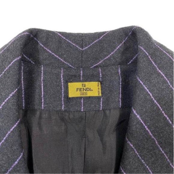 FENDI Vintage VINTAGE Chester Coat Double Breasted Outerwear Striped Pattern - Picture 4 of 6
